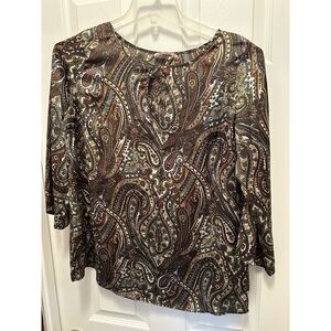 Privilege 4 top 3/4 sleeve shirt, Multi neutral colors of Browns tan lightweight